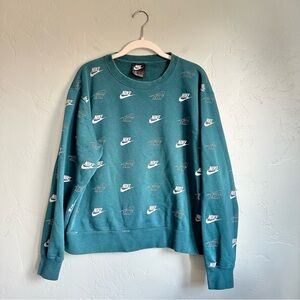 Nike Women Teal Silver Swoosh Logo Crewneck Sweatshirt‎ Medium Street Athleisure